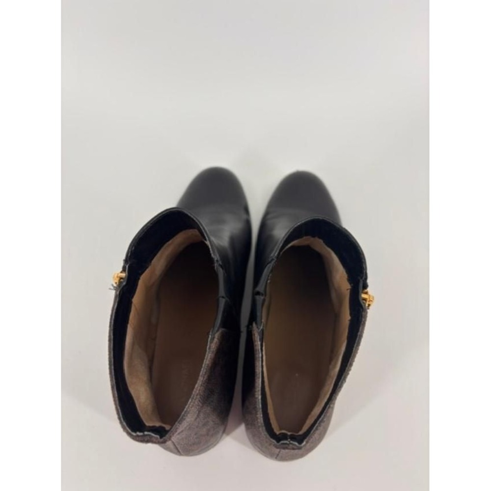 Michael Kors Britt Signature Logo Trim Ankle Boot Size 10 Gold Charm Leather - Picture 5 of 8